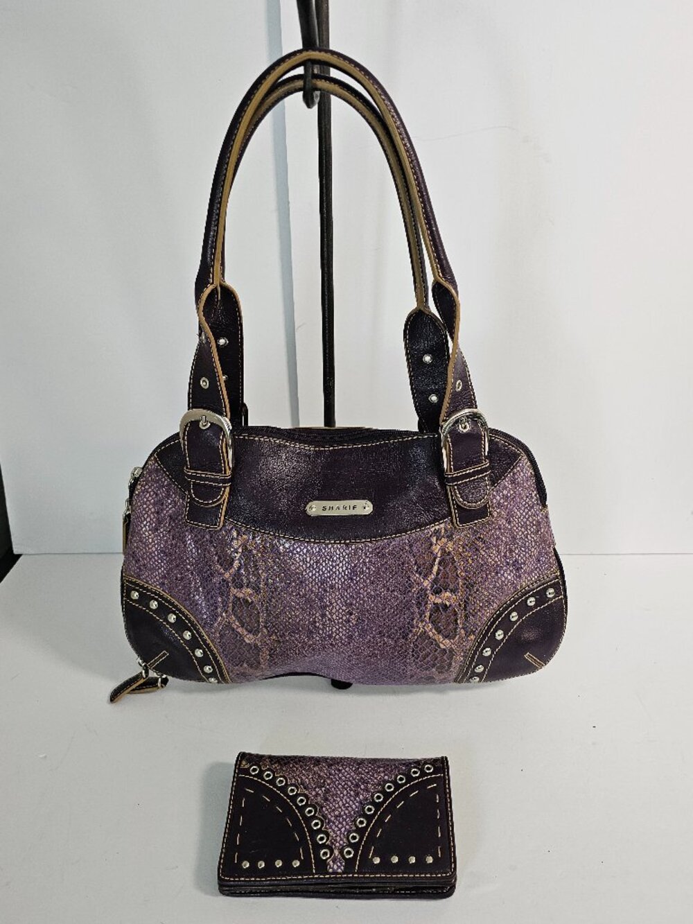 Sharif Bag and Wallet Purple Snakeskin Bohemian Leather Y2K